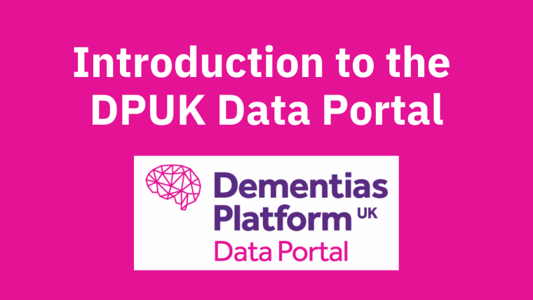 A pink background withe the DPUK Data Portal logo and text reading: "Introduction to the DPUK Data Portal".